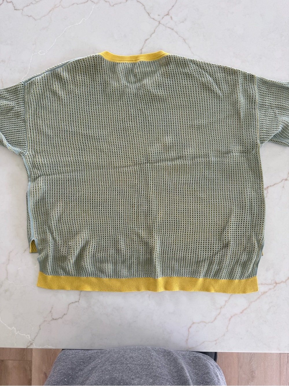Women’s Lightweight Green Mesh Sweater with Yellow Trim